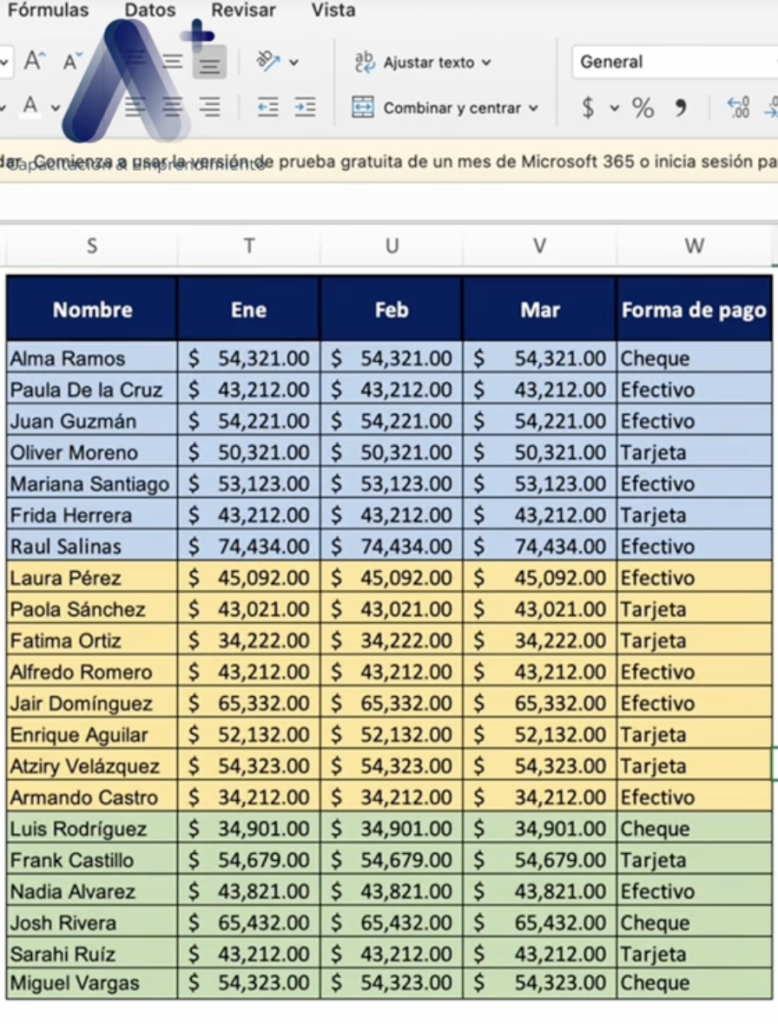 excel ordena datos por color